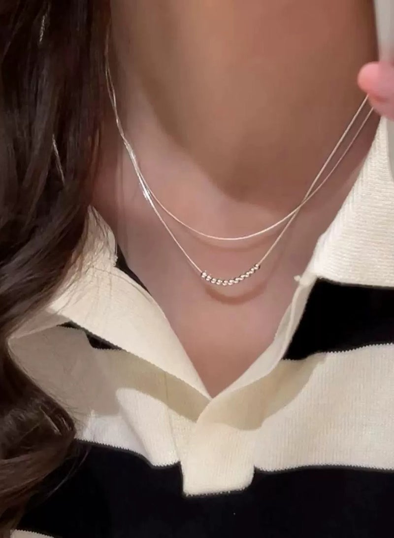 Goolsky New Minimalist Double-Layer Snake Chain & Beaded Necklace for Women – Elegant Versatile Clavicle Jewelry  - Image 4