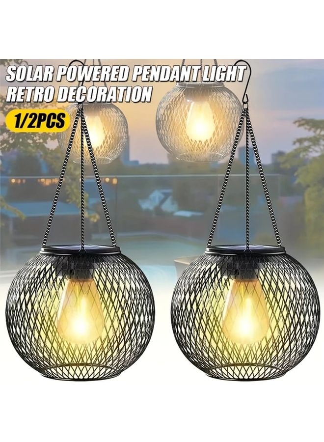 1 قطعة فانوس خارجي معلق يعمل بالطاقة الشمسية قديم لحديقة الفناء والممرات - Image 2