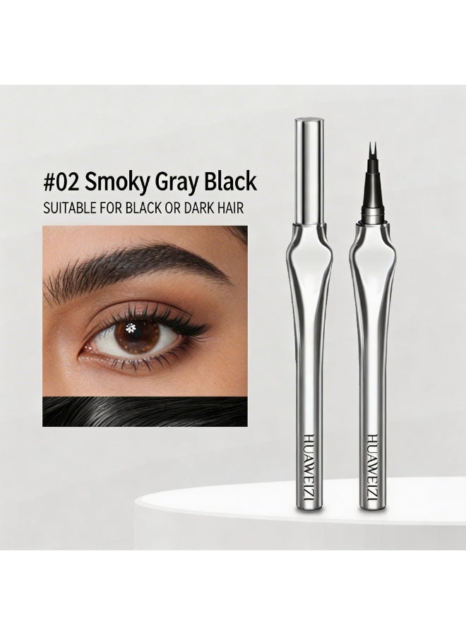 HUAWEIZI Micro-Fork Tip Eyebrow Pen, Waterproof Liquid Brow Tint & Lower Lash Definer - Smoky Gray Black - Image 3