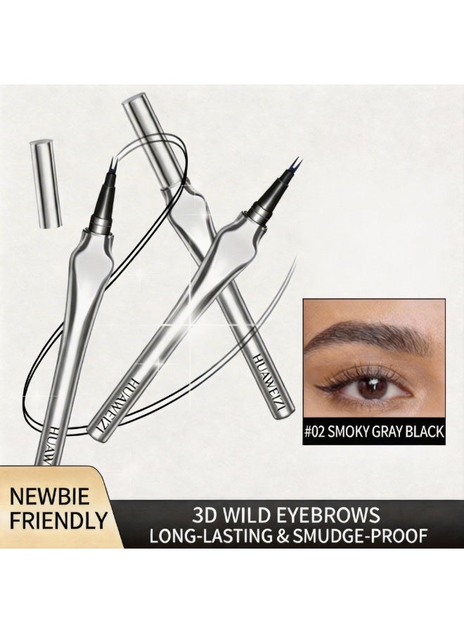 HUAWEIZI Micro-Fork Tip Eyebrow Pen, Waterproof Liquid Brow Tint & Lower Lash Definer - Smoky Gray Black - Image 4