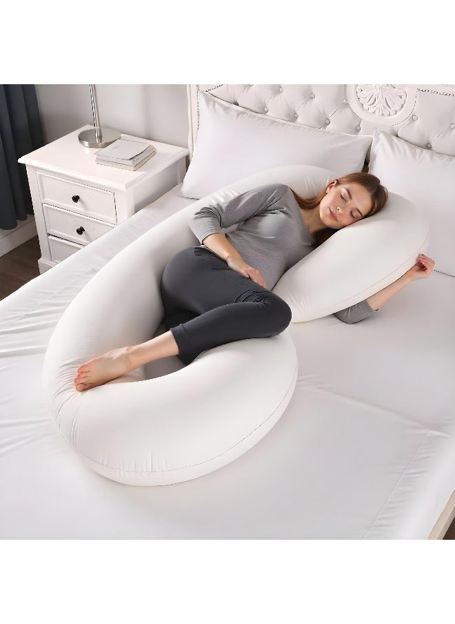 Rest Pregnancy Pillow 80 X 130 Cm Extra Smooth White Maternity Full Body Pillow For Pregnant Women For Back , Hip , Neck And Knee Support  - Image 1