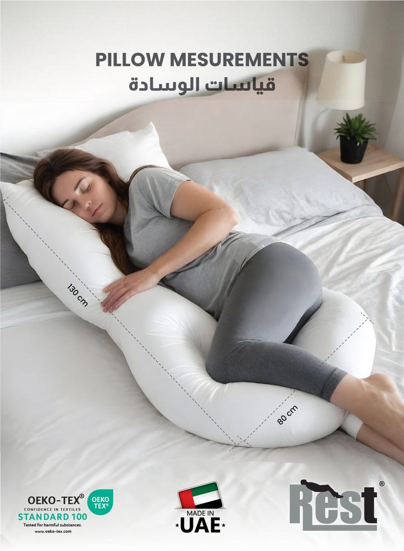 REST Pregnancy Pillow  80 X 130 cm Extra Smooth  White Maternity Full Body Pillow For Pregnant Women for Back , Hip , Neck and Knee Support - Image 2