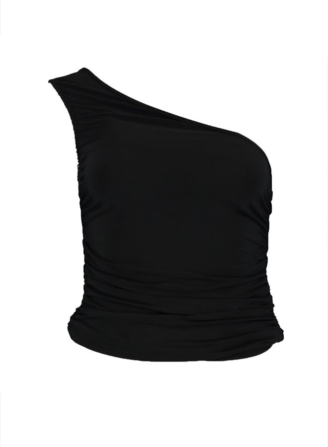 trendyol Black Gather Detailed Fitted One-Shoulder Stretchy Knitted Blouse - Image 5
