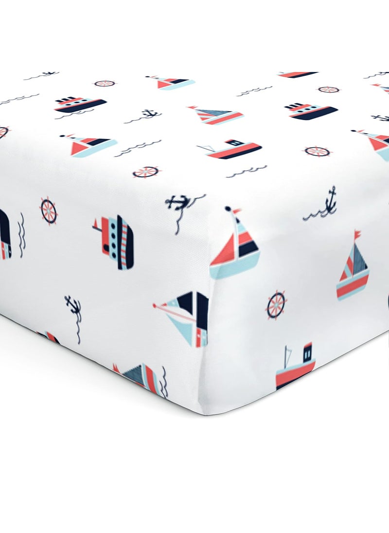 The White Cradle The White Cradle Flat Bed Sheet for Baby Cot Mattress Pure Organic Cotton Extra Large Super Soft Smooth Absorbent Breathable Twill Fabric for Infants Newborns Yacht 