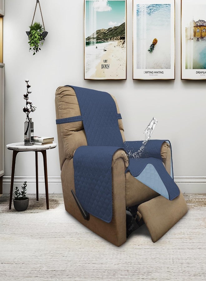 أغطية كراسي الاسترخاء المقاومة للماء بنسبة 100% من ISSUNTEX، حماية مزدوجة، مناسبة لغرفة المعيشة، قابلة للعكس، لحماية الأثاث، مناسبة للكلاب والحيوانات الأليفة والأطفال (كراسي الاسترخاء، أزرق داكن/أزرق فاتح) - Image 2