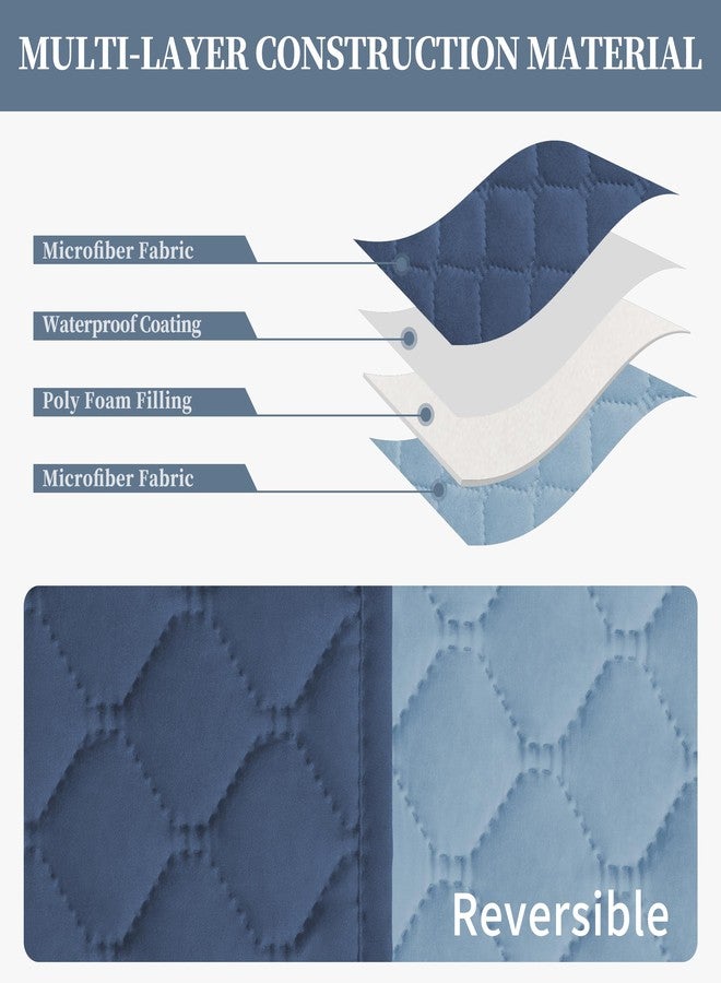 أغطية كراسي الاسترخاء المقاومة للماء بنسبة 100% من ISSUNTEX، حماية مزدوجة، مناسبة لغرفة المعيشة، قابلة للعكس، لحماية الأثاث، مناسبة للكلاب والحيوانات الأليفة والأطفال (كراسي الاسترخاء، أزرق داكن/أزرق فاتح) - Image 4