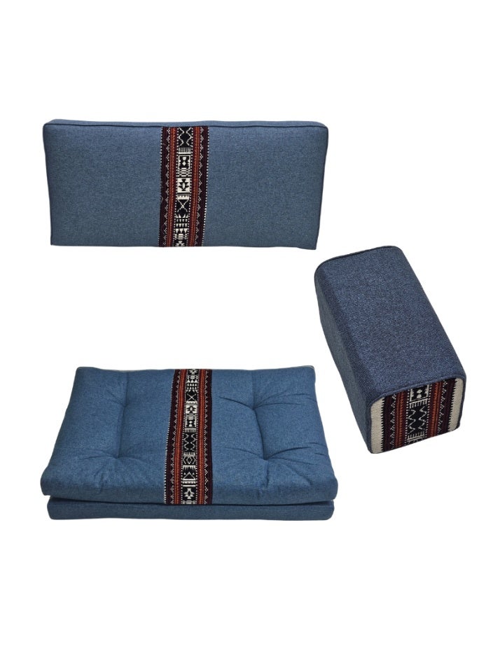 سمارت هوم جلسة أرضية تراثية عربية لشخصين 3 قطع  بمقاس (طول 70 سم × عرض 100 سم × ارتفاع 60 سم) – مفروشات مجالس عربية مريحة مع مسند وظهر مزخرف – جلسة أرضية للمنزل، الضيوف، المخيمات والرحلات - Image 5