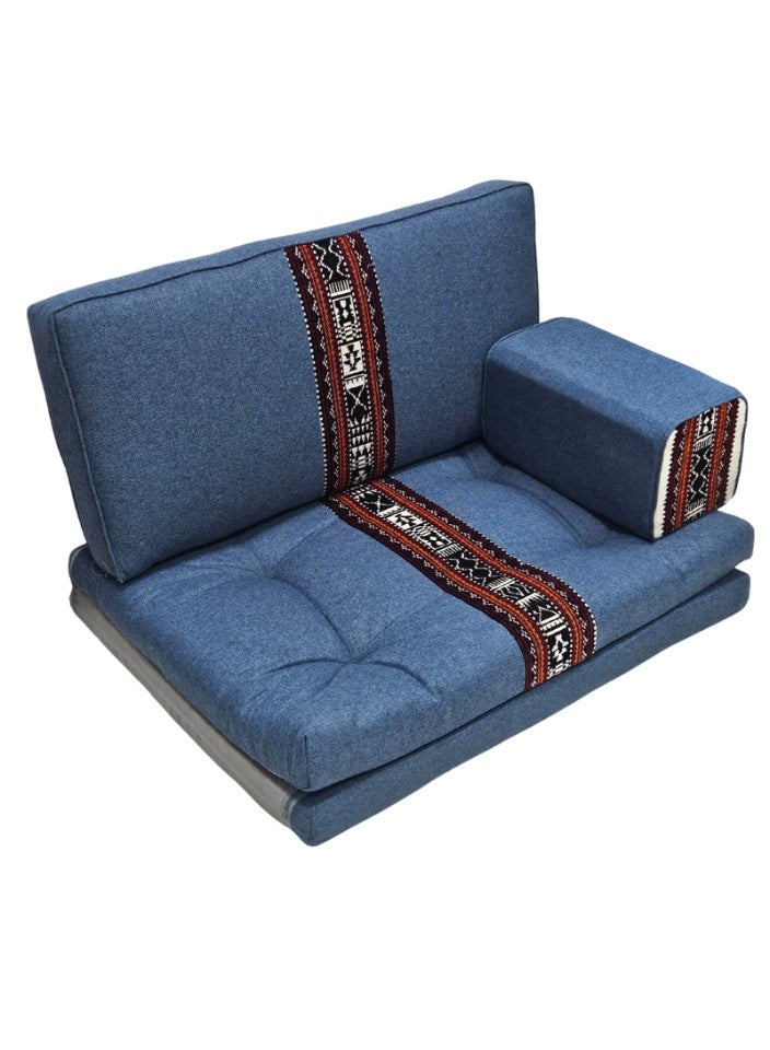 سمارت هوم جلسة أرضية تراثية عربية لشخصين 3 قطع  بمقاس (طول 70 سم × عرض 100 سم × ارتفاع 60 سم) – مفروشات مجالس عربية مريحة مع مسند وظهر مزخرف – جلسة أرضية للمنزل، الضيوف، المخيمات والرحلات - Image 3
