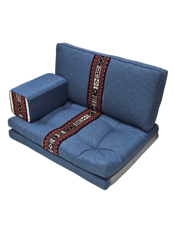 سمارت هوم جلسة أرضية تراثية عربية لشخصين 3 قطع  بمقاس (طول 70 سم × عرض 100 سم × ارتفاع 60 سم) – مفروشات مجالس عربية مريحة مع مسند وظهر مزخرف – جلسة أرضية للمنزل، الضيوف، المخيمات والرحلات - Image 1