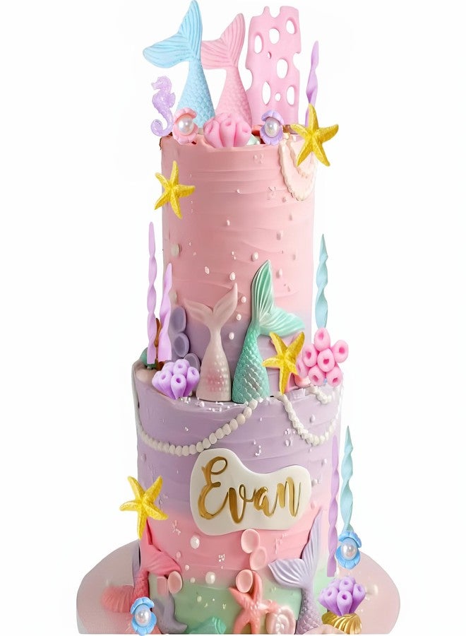 Qoadwem Mermaid Cake Toppers, Qoadwem 29pcs Mermaid Cake Topper For Girls With Tails, Coral, Shell,Seahorse, Seaweed, Starfish For Under The Sea Theme Birthday Party Cake Decorations - Image 3