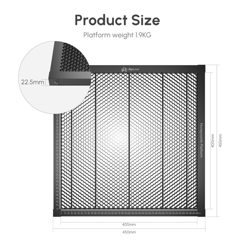AlgoLaser سرير الليزر هونيكومب من ألغولازر - طاولة عمل هونيكومب 400x400 مم - لوحة هونيكومب من الألمنيوم لآلة النقش بالليزر - ملحقات النقش بالليزر لمعظم آلات النقش والقطع بالليزر (15.7x15.7 بوصة) - Image 3