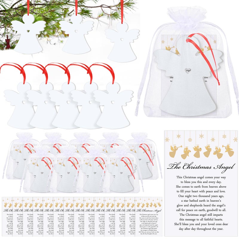 Barydat 12 Sets Christmas Wooden Angel Ornaments Included Angel Christmas Tree Hanging Decorations Gift Cards and Organza Bag White Pray Sign for Craft Xmas Tree Fireplace