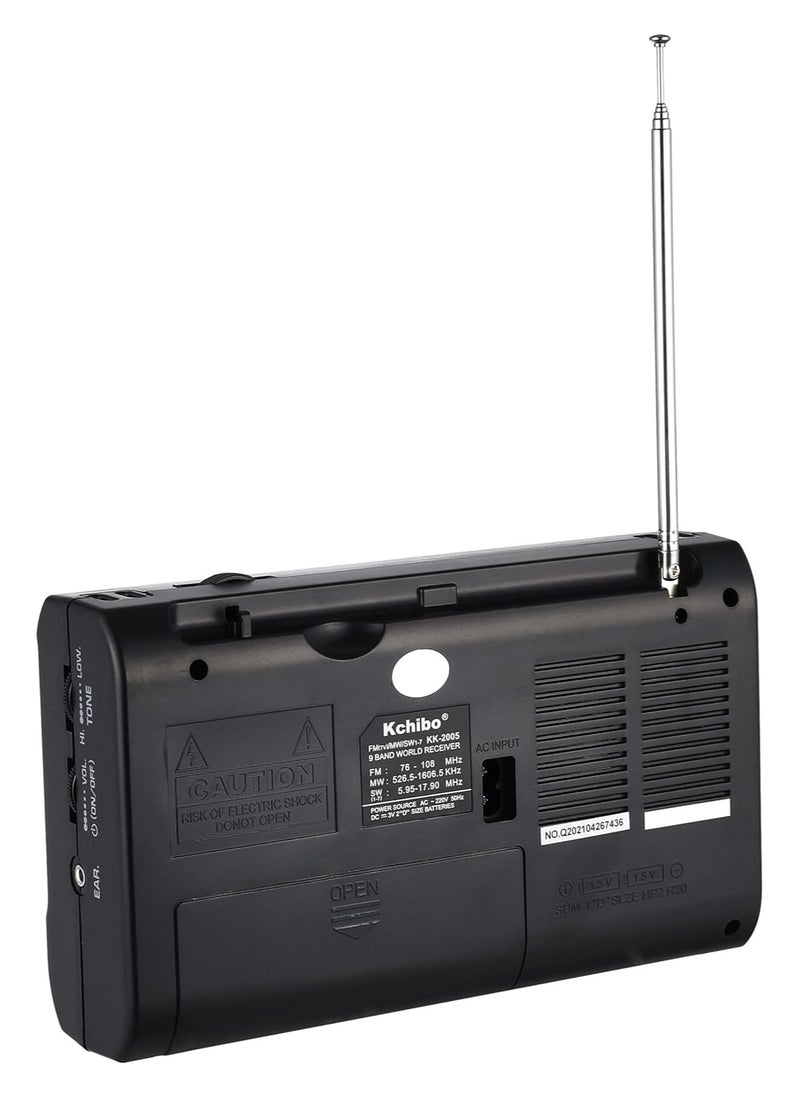 KK-2005 Radio FM AM SW Portable Radio AC Power Shortwave Multiband Big Speaker World Receiver Radio - Black