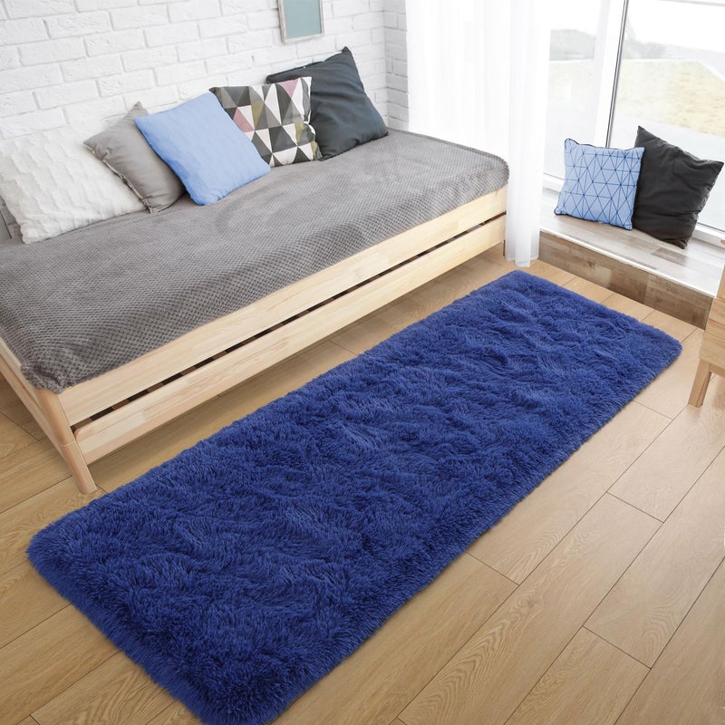 Tepook Soft Runner Rugs for Bedroom 2x6 ft with Rubber Backing  Navy Fluffy Rugs for Living Room  Shag Bedside Rug Fuzzy Plush Carpet for Room  Area Rug for Dorm Nursery Hallway Indoor Home Decor - Image 1