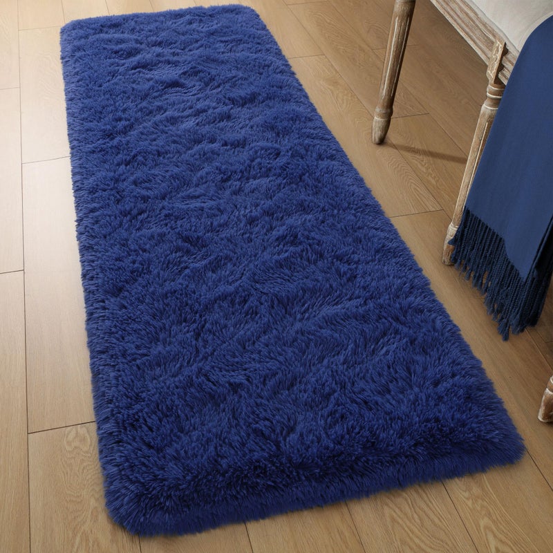 Tepook Soft Runner Rugs for Bedroom 2x6 ft with Rubber Backing  Navy Fluffy Rugs for Living Room  Shag Bedside Rug Fuzzy Plush Carpet for Room  Area Rug for Dorm Nursery Hallway Indoor Home Decor - Image 2