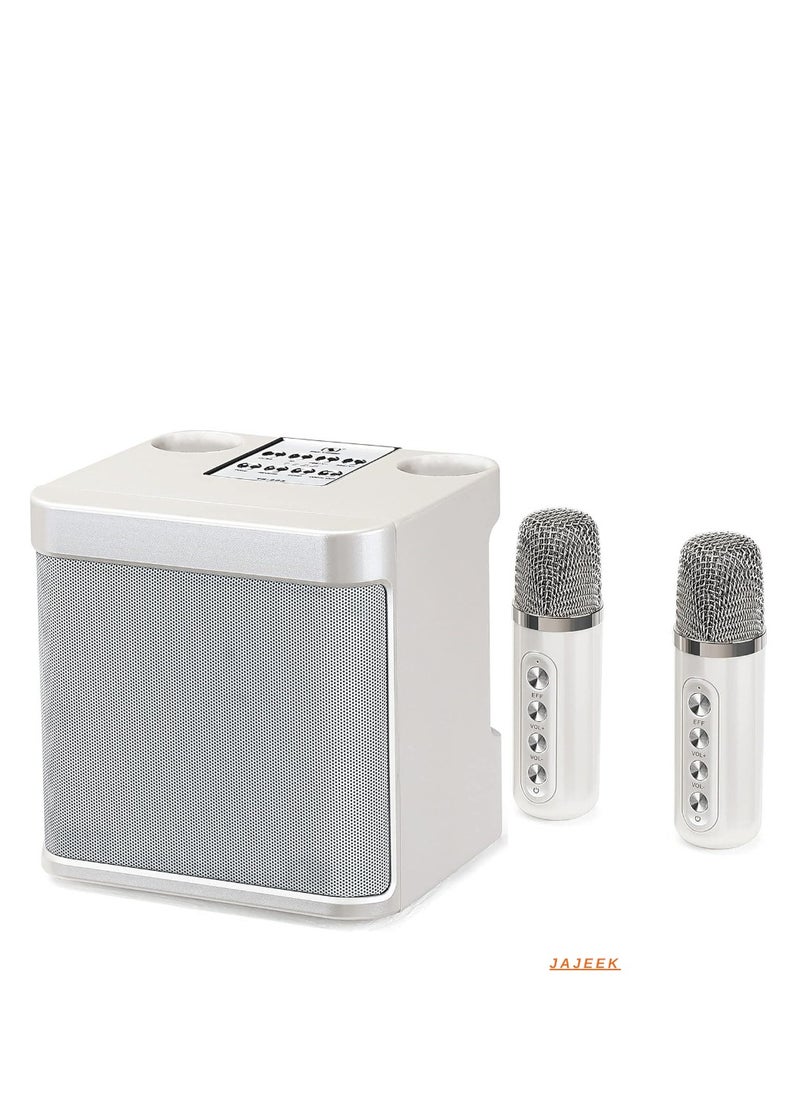 JAJEEK Rechargeable Speaker and Microphone Set | 1 HD Speaker & 2 Voice Changer Microphones | Portable High-Quality Deep Bass Stereo Sound Box | Ideal for Parties, Events, Karaoke, and Outdoor Fun (Beige)  - Image 1