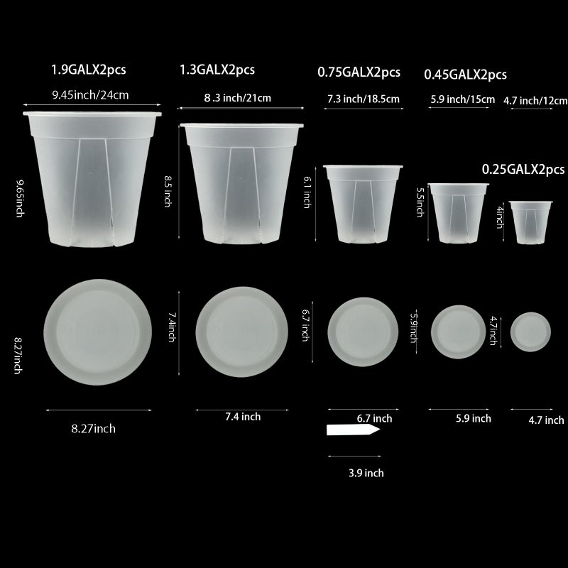 TineDew Large Clear Nursery pots for Plants with Saucers,10 pcs 9.5/8.3/7/6/5 inch Thick Plastic Nursery pots for Plants with Drainage Holes for Monstera,Aroid - Image 3