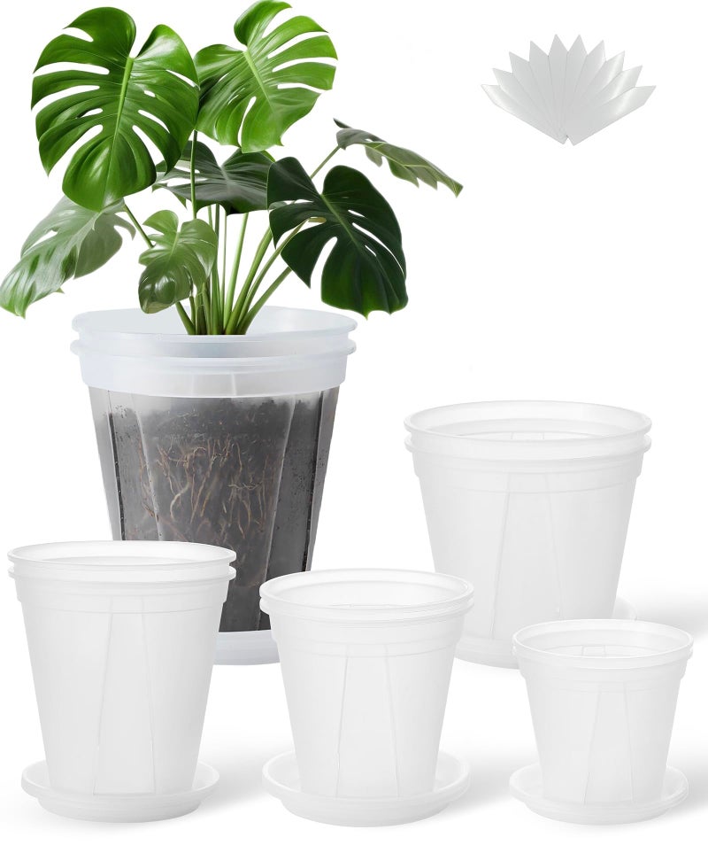 TineDew Large Clear Nursery pots for Plants with Saucers,10 pcs 9.5/8.3/7/6/5 inch Thick Plastic Nursery pots for Plants with Drainage Holes for Monstera,Aroid - Image 1