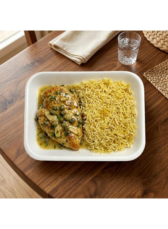 A pack of 100 white foam plates—practical and lightweight—suitable for serving various types of food for both daily use and special occasions. - Image 1