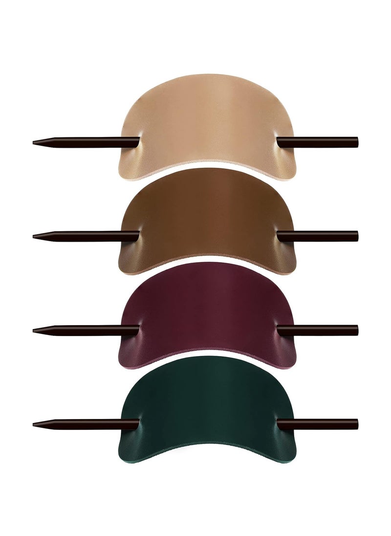 WILLBOND 4 Pieces Oval Faux Leather Hair Barrettes with Wooden Sticks Handmade Slide Barrettes Hair Accessories for Women and Girls 