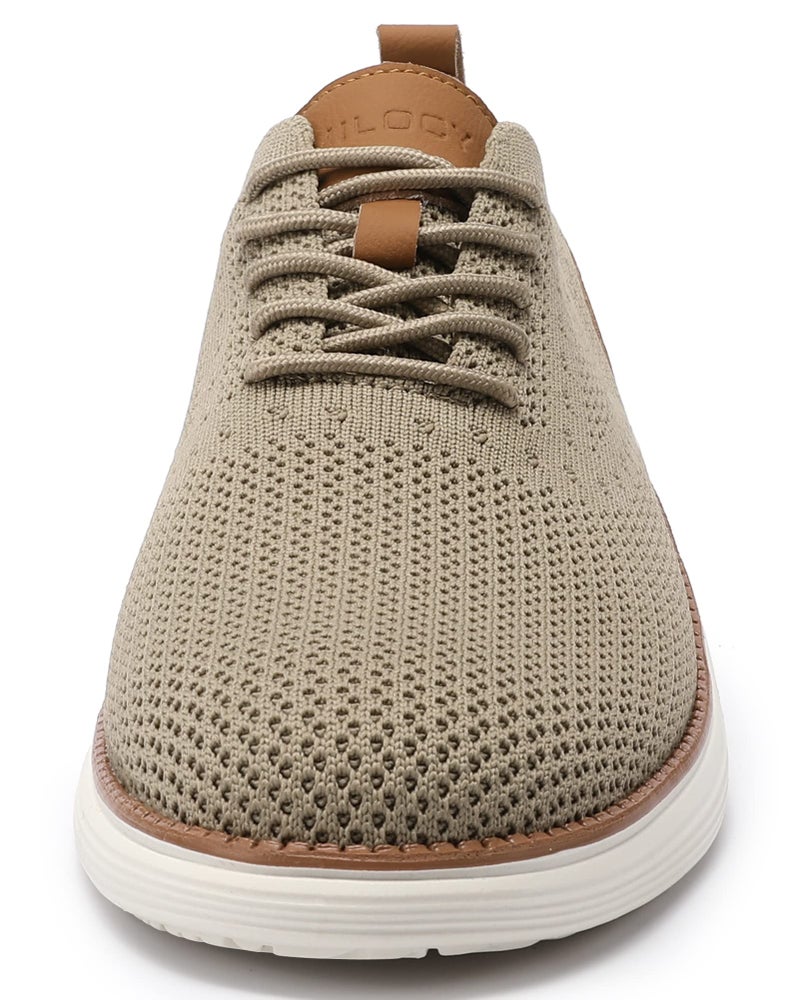 VILOCY Men's Casual Dress Sneakers Oxfords Business Shoes Lace Up Lightweight Comfortable Breathable Walking Knit Mesh Fashion Sneakers Tennis Khaki,EU41 - Image 5