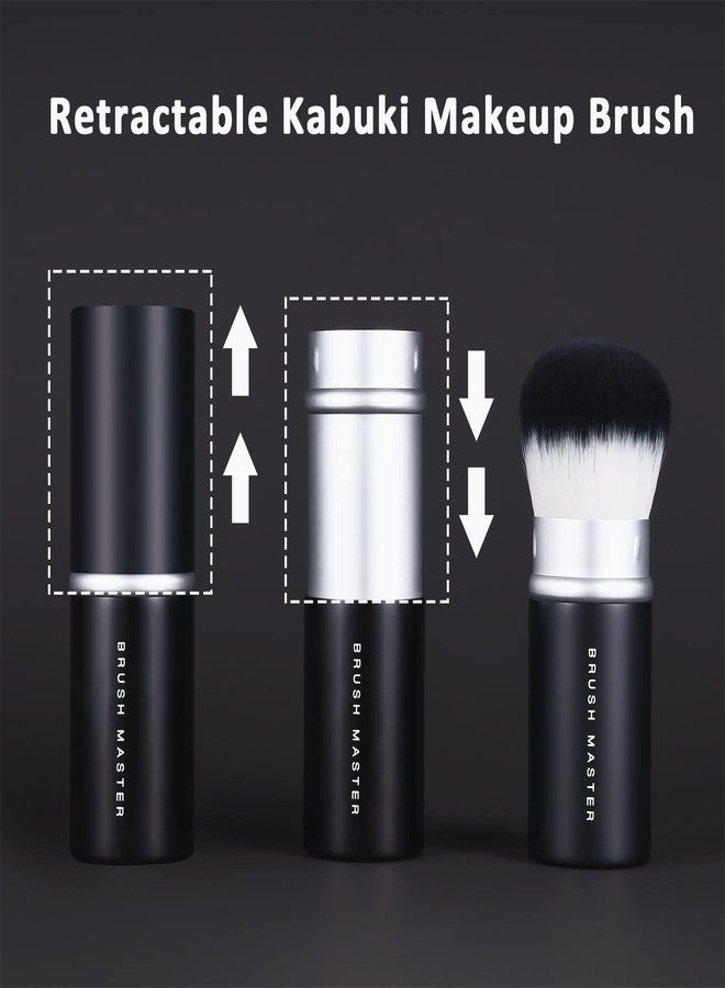 Brush Master 2pcs Retractable Foundation Makeup Brush, Kabuki Brush For Powder, Blush, Bronzer, Concealer, Portable Brush Cover, Perfect for Travel(Black) - Image 2