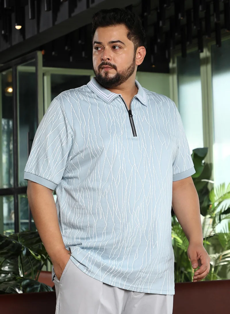Instafab Plus  Men's Pastel Blue Crevice-Lined Polo T-Shirt for Men | Best Price UAE