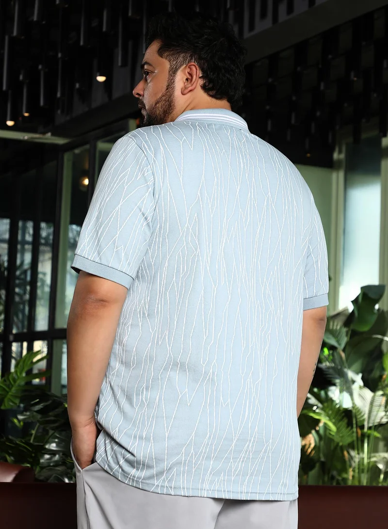 Instafab Plus  Men's Pastel Blue Crevice-Lined Polo T-Shirt for Men | Best Price UAE
