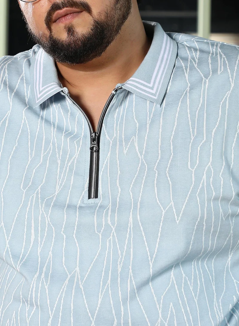 Instafab Plus  Men's Pastel Blue Crevice-Lined Polo T-Shirt for Men | Best Price UAE