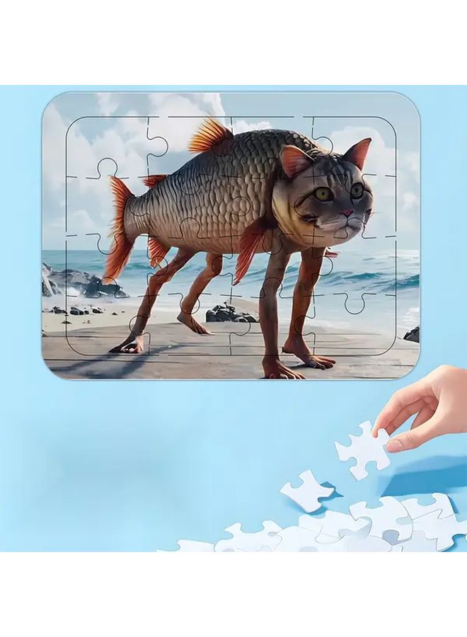16 شريحة إيطالية لغز تدهور الدماغ نمط ليزر سمكة قطة لعبة عائلية ديكور منزلي - Image 1