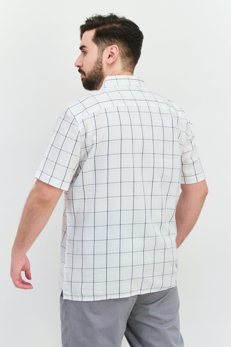 French Connection Men Regular Fit Checkered Short Sleeves Casual Shirt, Off White - Image 2