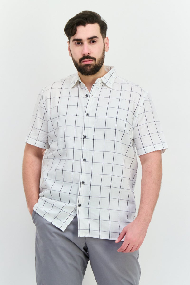 French Connection Men Regular Fit Checkered Short Sleeves Casual Shirt, Off White - Image 1