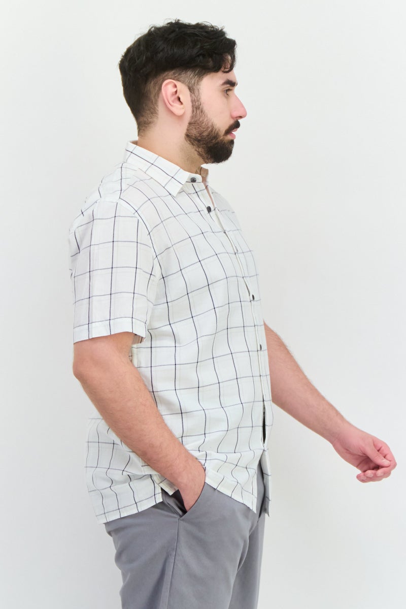 French Connection Men Regular Fit Checkered Short Sleeves Casual Shirt, Off White - Image 3