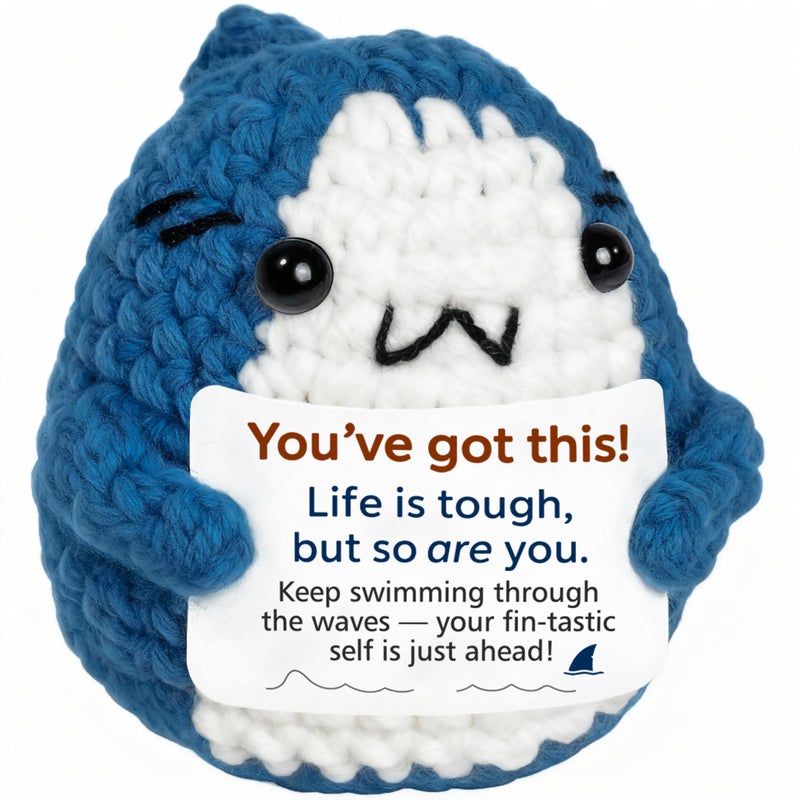 Krinisou Positive Crochet Animals Shark Gifts, Get Well Soon You Got This Gifts for Women Men, Inspirational Motivational Encouragement Thinking of You Gift - Image 1