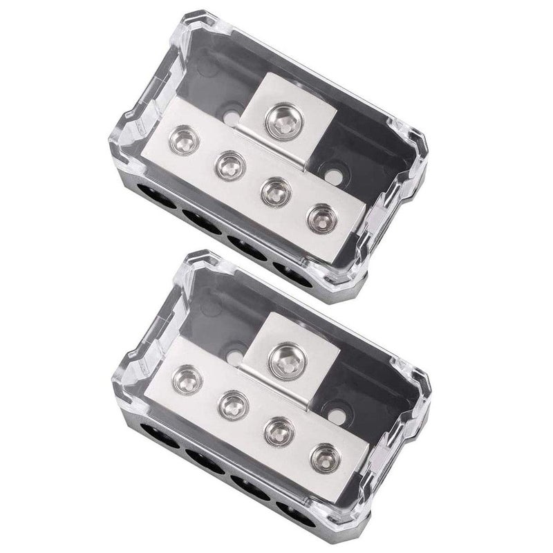 VonSom 4 Way Power Distribution Block, 1x 0/2/4 AWG Gauge in / 4X 4/8/10 Gauge Out Amp Power Distribution Ground Distributor Connecting Block for Car Amplifier Audio Splitter 2 Pack - Image 1