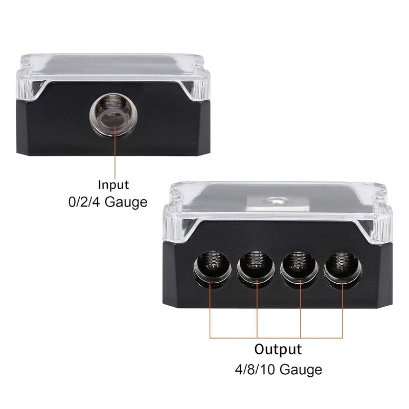 VonSom 4 Way Power Distribution Block, 1x 0/2/4 AWG Gauge in / 4X 4/8/10 Gauge Out Amp Power Distribution Ground Distributor Connecting Block for Car Amplifier Audio Splitter 2 Pack - Image 3