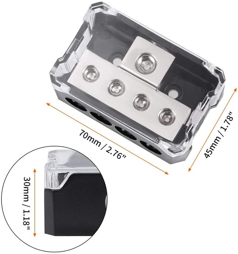 VonSom 4 Way Power Distribution Block, 1x 0/2/4 AWG Gauge in / 4X 4/8/10 Gauge Out Amp Power Distribution Ground Distributor Connecting Block for Car Amplifier Audio Splitter 2 Pack - Image 5
