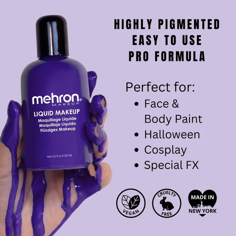 Mehron Makeup Liquid Makeup | Face Paint and Body Paint Perfect for Halloween, Cosplay I Air Brush Compatible 4.5 oz (133 ml) (PURPLE) - Image 2