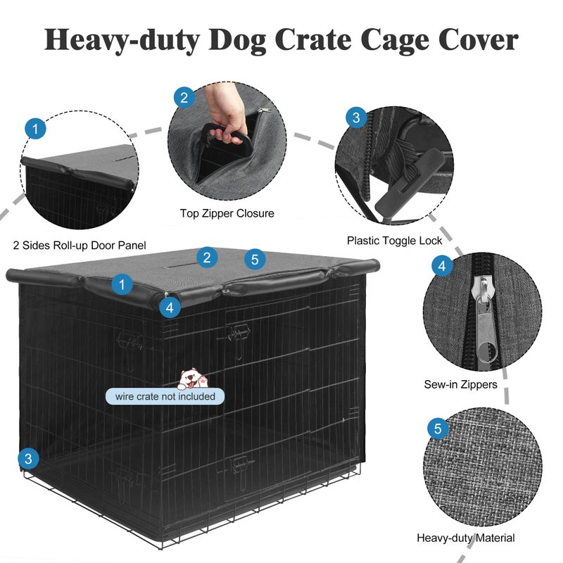 Deblue Indoor Grey Dog Crate Cover, Privacy Polyester Pet Kennel Covers Universal Fits for 1 2 Doors Wire Cage (Grey) - Image 3