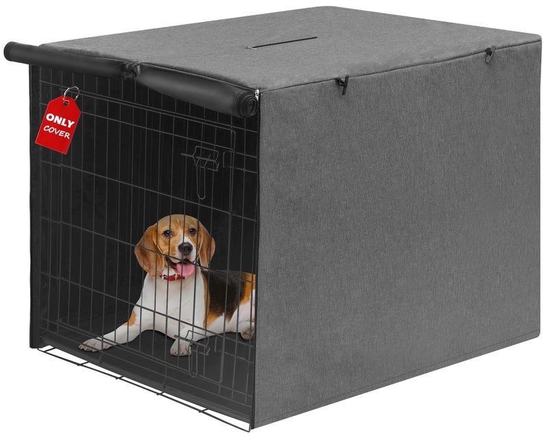 Deblue Indoor Grey Dog Crate Cover, Privacy Polyester Pet Kennel Covers Universal Fits for 1 2 Doors Wire Cage (Grey) - Image 1