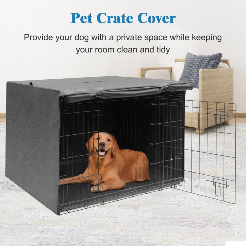 Deblue Indoor Grey Dog Crate Cover, Privacy Polyester Pet Kennel Covers Universal Fits for 1 2 Doors Wire Cage (Grey) - Image 5