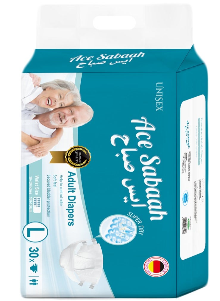 Ace Sabaah Super Dry Adult Diapers, Size Large, Soft Feel, Pack Of 30, Waist Size 39-59 Inches, 100-150Cm  - Image 2