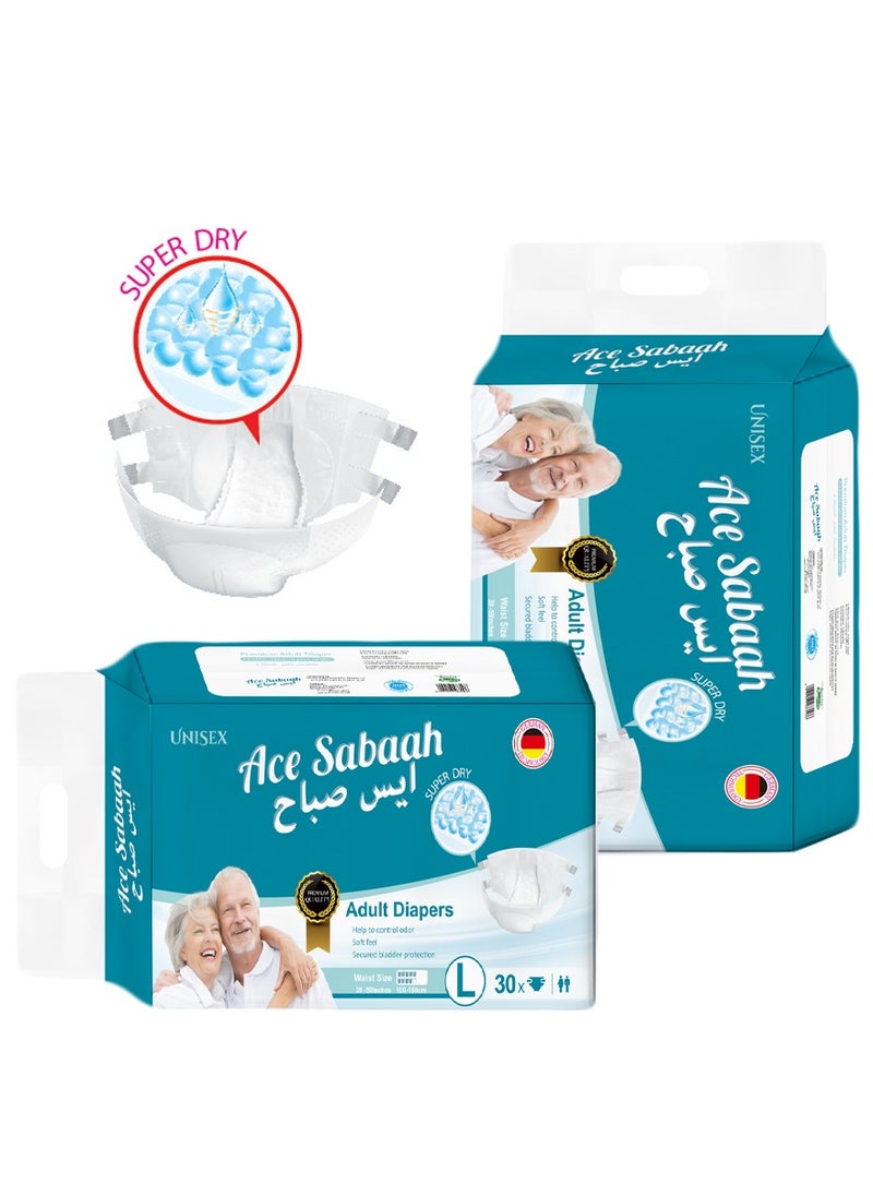 Ace Sabaah Super Dry Adult Diapers, Size Large, Soft Feel, Pack Of 30, Waist Size 39-59 Inches, 100-150Cm  - Image 3