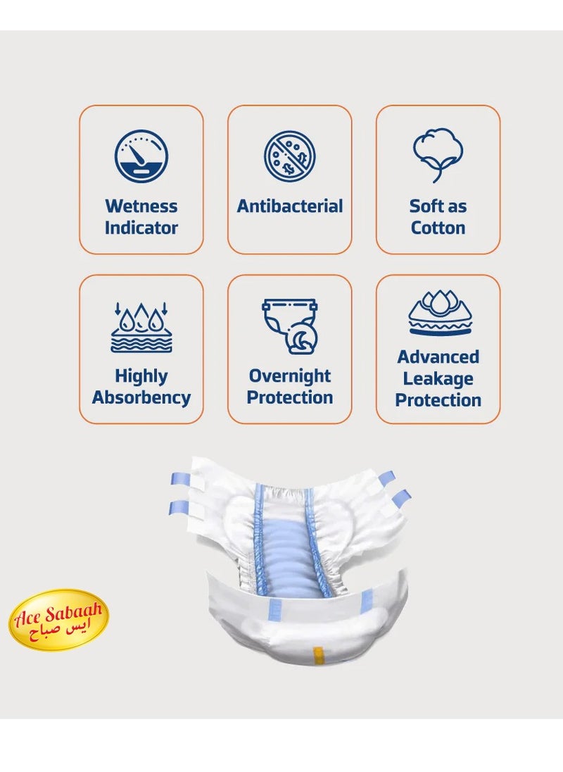 Ace Sabaah - Ace Sabaah Super Dry Adult Diapers, Size Large, Soft Feel, Pack of 30, Waist Size 39-59 Inches, 100-150cm - Image 1