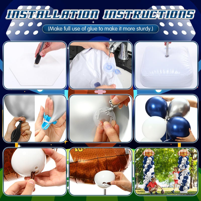 Kasyat 2 Sets Cowboys Football Balloon Column Stand Kit with 4d Football, 100 Latex Navy Blue White and Silver Balloons Arch Garland for Rugby Party Baby Shower Birthday Sport Theme Decorations - Image 4