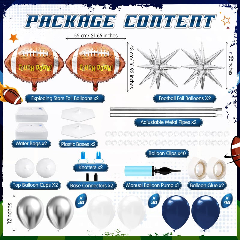 Kasyat 2 Sets Cowboys Football Balloon Column Stand Kit with 4d Football, 100 Latex Navy Blue White and Silver Balloons Arch Garland for Rugby Party Baby Shower Birthday Sport Theme Decorations - Image 2