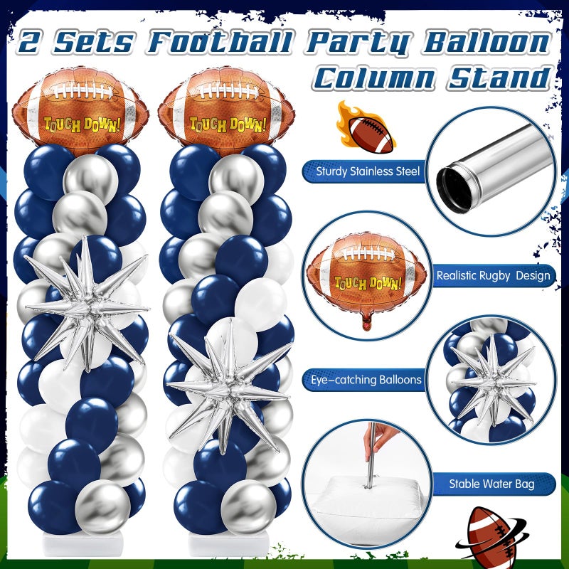 Kasyat 2 Sets Cowboys Football Balloon Column Stand Kit with 4d Football, 100 Latex Navy Blue White and Silver Balloons Arch Garland for Rugby Party Baby Shower Birthday Sport Theme Decorations - Image 3