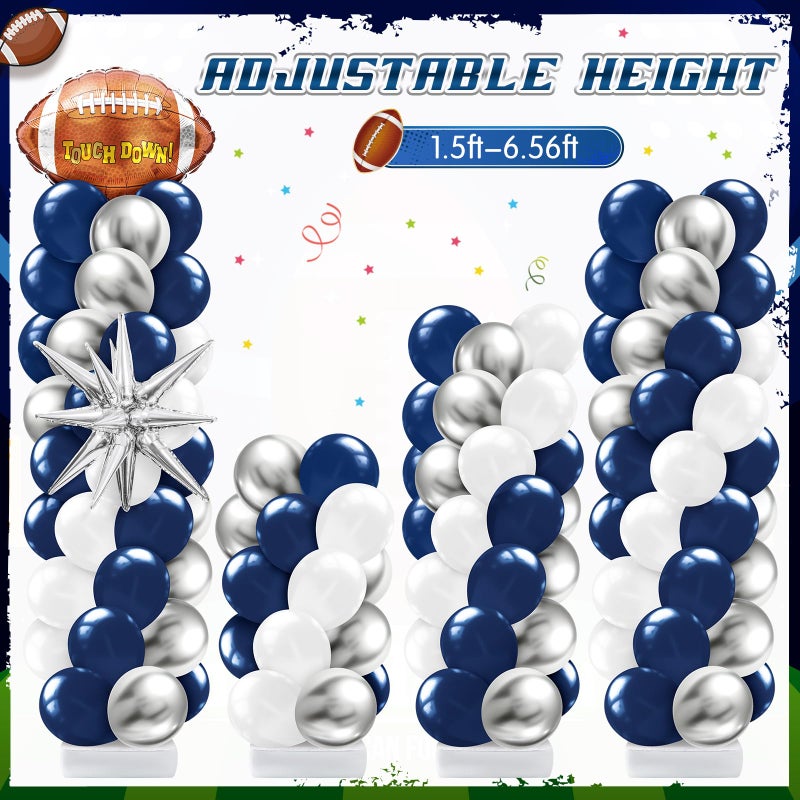Kasyat 2 Sets Cowboys Football Balloon Column Stand Kit with 4d Football, 100 Latex Navy Blue White and Silver Balloons Arch Garland for Rugby Party Baby Shower Birthday Sport Theme Decorations - Image 5