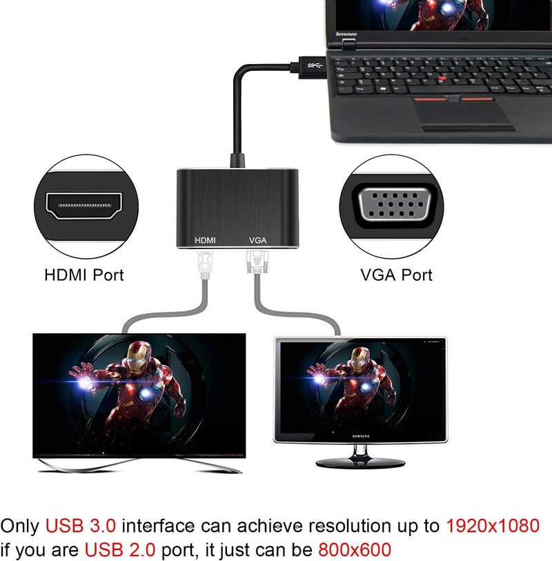 Avedio Links USB 3.0 to HDMI VGA Adapter Converter - 1080p Sync Output Compatible With Windows 7/8/8.1/10 Monitor Display Video Adapter (Black) - Image 4