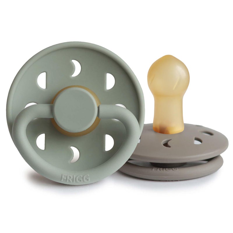 FRIGG Moon Natural Rubber Baby Pacifier | Made in Denmark | BPA-Free (Sage/Portobello, 0-6 Months) 2-Pack - Image 1